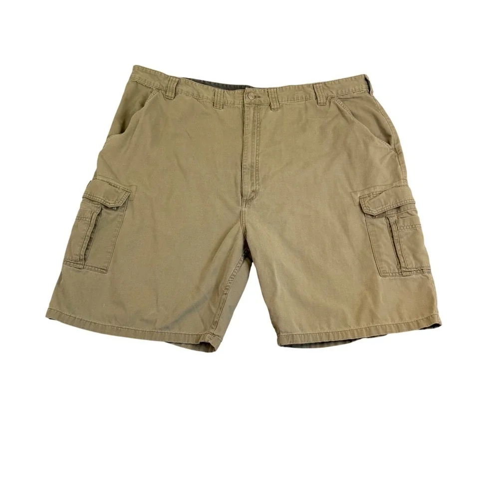 Mens Khaki Tan Cotton Twill Relaxed Fit Multi Pocket Cargo Shorts Size 42